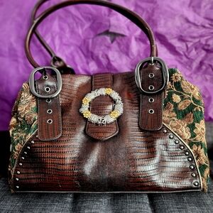 Vintage Sharif Black Leather Multicolor Geometric Patchwork Shoulder Bag